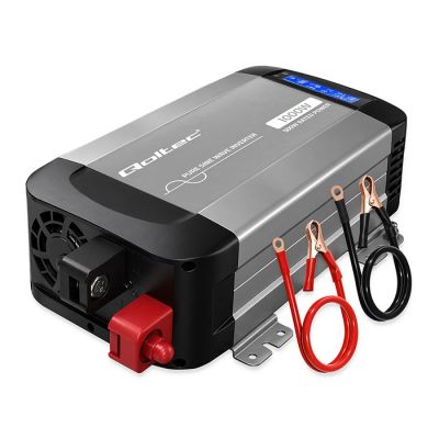 11. Qoltec Przetwornica napięcia Pure Sine Wave | 12V na 230V | 500/1000W | LCD | USB | USB-C | Kompatibilność z LiFePo4 GEL AGM