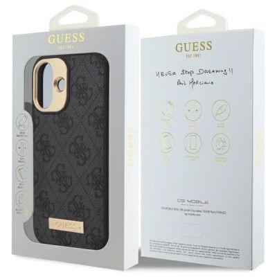 8. Etui Guess 4G Logo Plate MagSafe na iPhone 16 Plus - czarne