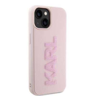 4. Etui Karl Lagerfeld 3D Rubber Glitter Logo na iPhone 15 Plus - różowe
