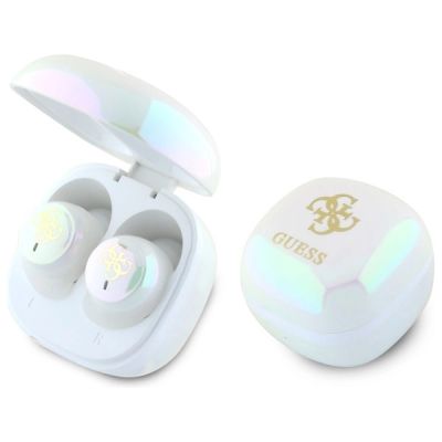 2. Słuchawki Bluetooth Guess Iridescent 4G Printed Logo TWS + stacja dokująca - białe