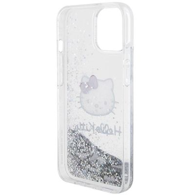 5. Etui Hello Kitty Liquid Glitter Charms Kitty Head na iPhone 15 - srebrne