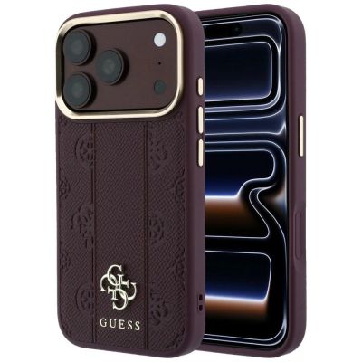 Etui Guess Stripe Peony 4G Logo MagSafe na iPhone 18 Pro / 17 Pro - burgundowe