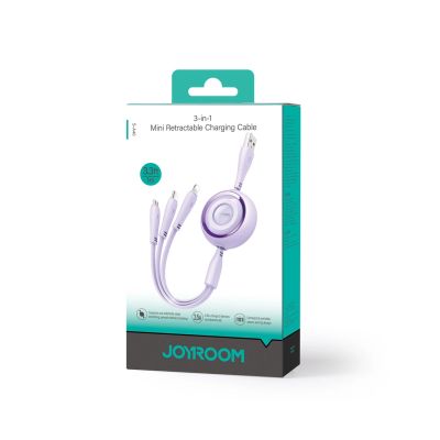 5. Kabel Joyroom Colorful Series S-A40 zwijany 3w1 USB-A - USB-C / Lightning / micro USB 1m - fioletowy