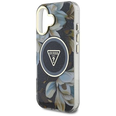 6. Etui Guess Glitter Flowers Triangle Buttons MagSafe do iPhone 16 czarny