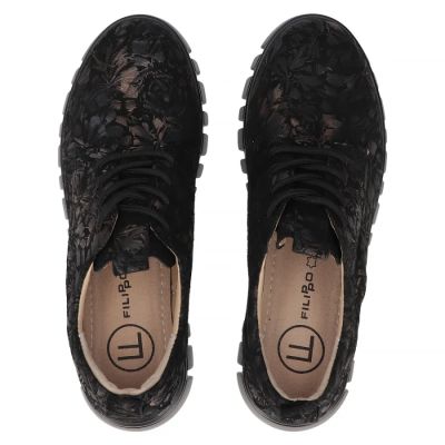 5. Skórzane półbuty na platformie w kwiaty czarne DP6846 Filippo