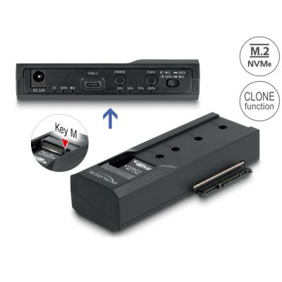 Delock - Kontroler pamięci - Funkcja klonowania - 2.5", 3.5", M.2 (6.4 cm, 8.9 cm) - Karta M.2 (PCIe NVMe i SATA) / SATA SSD - USB-C 3.2 (Gen 2x1)