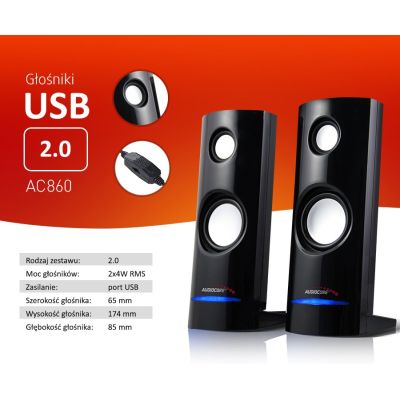 8. Zestaw głośników komputerowe AUDIOCORE AC860 (2.0; kolor czarny)