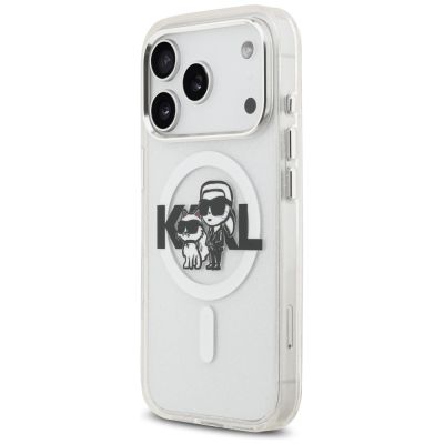 2. Etui Karl Lagerfeld IML Glitter Karl & Choupette Sketch Logo MagSafe na iPhone 17 Pro - przezroczyste