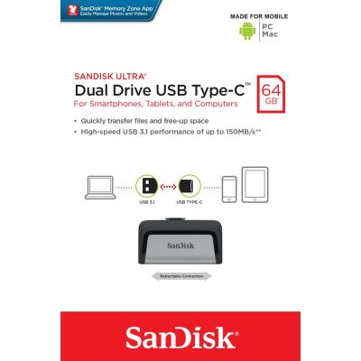 10. Pendrive SanDisk SDDDC2-064G-G46 (64GB; USB 3.1, USB-C; kolor czarny)