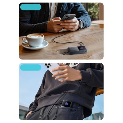 13. Powerbank Joyroom JR-PR1 10000mAh 22,5W z wbudowanym zwijanym kablem USB-C - czarny