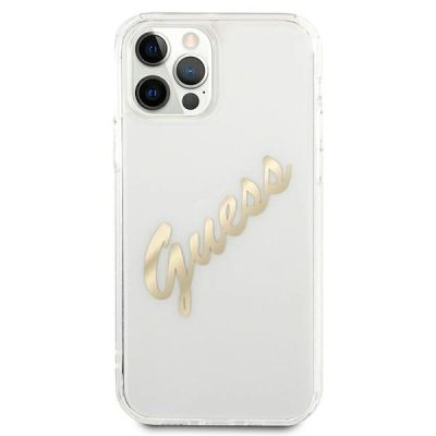 3. Etui Guess Vintage Script Gold na iPhone 12 Pro Max - przezroczyste