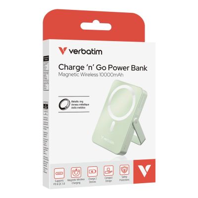 3. Verbatim Charge 'n' Go Magnetic Wireless Litowo-polimerowy (LiPo) 10000 mAh Bezprzewodowe ładowanie Zielony