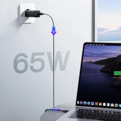 11. Ładowarka sieciowa Joyroom JR-TG10 65W GaN 2x USB-C + USB-A z kablem 100W USB-C - USB-C 1.2m - czarna