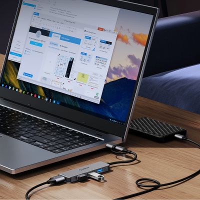 4. Hub USB-A/USB-C Orico YSB4-U2 stacja dokująca 2x USB-A 2.0 + 1x USB-A 3.0 + 1x USB-C 2.0 + 1x USB-C - szary