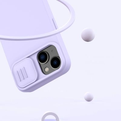 13. Nillkin CamShield Silky Silicone Case etui iPhone 14 Plus pokrowiec z osłoną na aparat niebieski