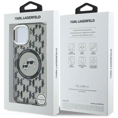 8. Etui Karl Lagerfeld IML Monogram Karl & Choupette Head MagSafe na iPhone 15 - czarne