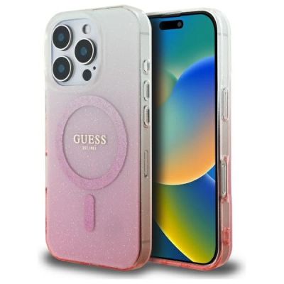 Etui Guess IML Glitter Gradient MagSafe na iPhone 16 Pro Max - różowe