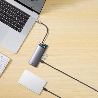 17. Baseus Metal Gleam Series stacja dokująca HUB 7 w 1 USB Typ C - 1 x HDMI / 1 x VGA / 3 x USB 3.2 Gen. 1 / 1 x Power Delivery / 1 x RJ-45 Ethernet szary (WKWG040013)