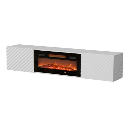 5. Szafka RTV LARA 183x35x37 biały mat + czarny kominek