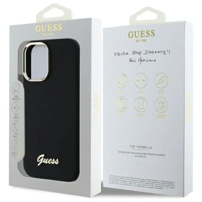 8. Etui Guess Silicone Script Metal Logo & Frame na iPhone 16 Plus - czarne