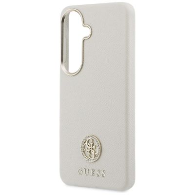6. Etui Guess Rhinestone Round Logo MagSafe na Samsung Galaxy S26+ - beżowe