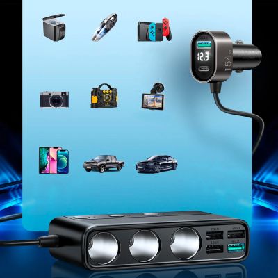 3. Ładowarka samochodowa 9w1 Joyroom JR-CL06 154W 5x USB-A / USB-C / 3x gniazdo zapalniczki PD QC PPS - czarna