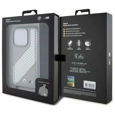 7. Etui BMW M Edition Carbon Stripe & Strap na iPhone 16 Pro - szare