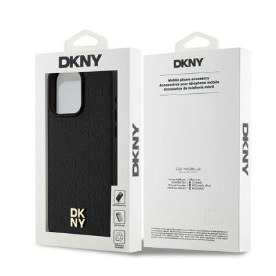 8. Etui DKNY Leather Monogram Pattern Metal Logo MagSafe na iPhone 15 Pro Max - czarne