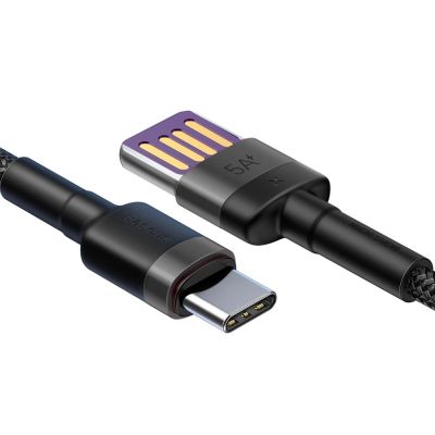3. Baseus Cafule kabel przewód USB Typ C SuperCharge 40W Quick Charge 3.0 QC 3.0 1m szaro-czarny (CATKLF-PG1)