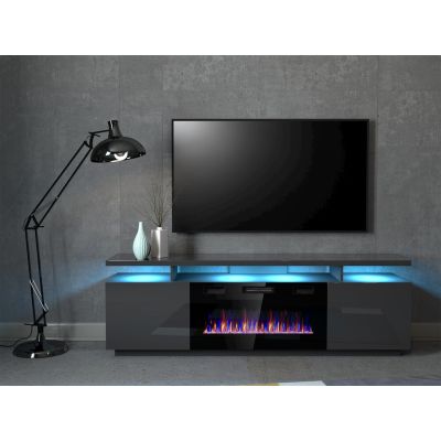 4. Szafka RTV EVA z kominkiem elektrycznym 180x40x52 grafit/grafit połysk