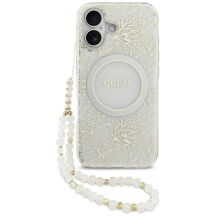 Etui Guess IML Flowers Electro Pearl Strap MagSafe na iPhone 17 - białe
