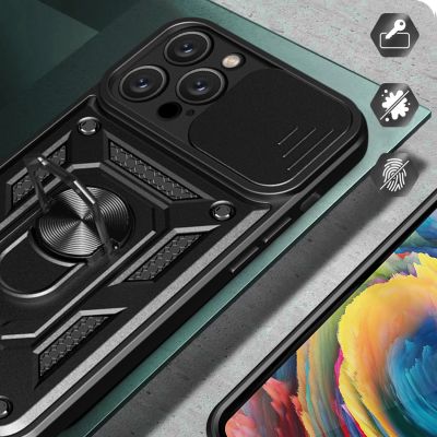 4. Etui Hybrid Armor Camshield na iPhone 16 Pro pancerne z osłoną na aparat z podstawką - czarne
