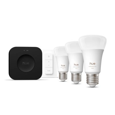 5. Philips Hue White and color ambiance Zestaw startowy: 3 inteligentne żarówki E27 + Dimmer switch + Bridge Pro