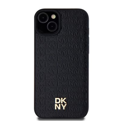 3. Etui DKNY Leather Monogram Pattern Metal Logo MagSafe na iPhone 15 Plus / 14 Plus - czarne
