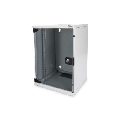 8. Szafa sieciowa wisząca 10" 9U rack 312x300, drzwi szyba, szary, niedzielona, złożona, 30kg