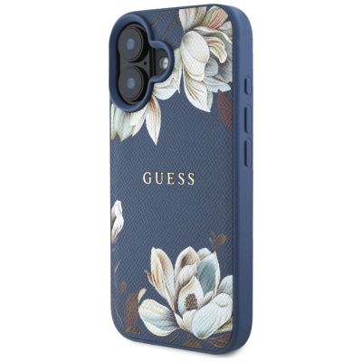 2. Etui Guess Grained Printed Flower Pattern MagSafe do iPhone 16 niebieski