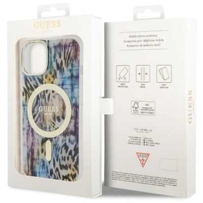 8. Etui Guess Leopard MagSafe na iPhone 14 - niebieskie