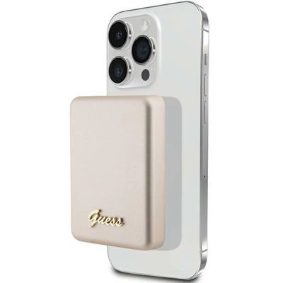Powerbank indukcyjny Guess MagSafe Metal Script Logo 5W 3000mAh - złoty