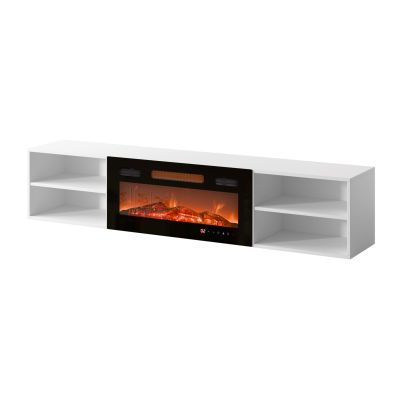 7. Szafka RTV POLO 180x33x39 biały + kominek czarny