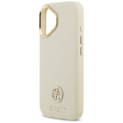 6. Etui Guess Grained Strass Logo MagSafe na iPhone 17 - beżowe