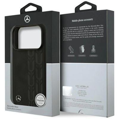 8. Etui Mercedes Leather Laurel Leaves MagSafe na iPhone 17 Pro - czarne