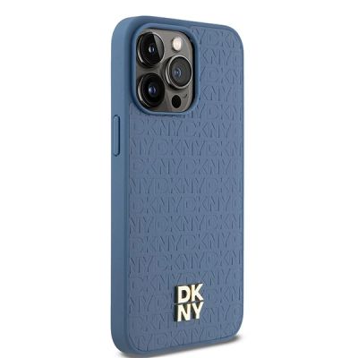 9. Etui DKNY Leather Monogram Pattern Metal Logo MagSafe na iPhone 15 Pro Max - niebieskie