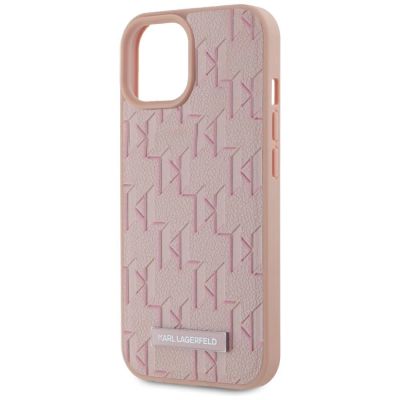 6. Etui Karl Lagerfeld Leather Monogram Metal Logo MagSafe na iPhone 15 - różowe