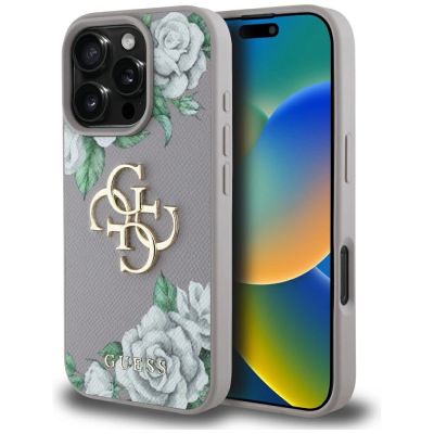 Etui Guess Grained Roses Big 4G logo na iPhone 16 Pro Max - fioletowe