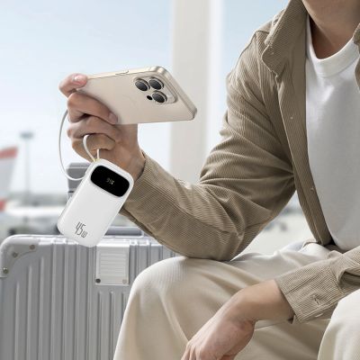 6. Powerbank Baseus EnerFill FC31 20000mAh 45W z wyświetlaczem cyfrowym z 2 wbudowanymi kablami USB-C - biały