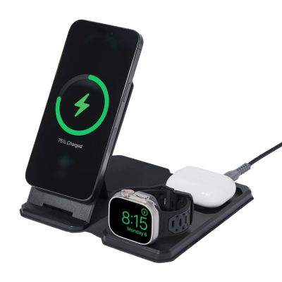 8. UAG 3in1 Travel Charger - bezprzewodowa ładowarka podróżna do trzech urządzeń 15W, kompatybilna z MagSafe, kabel, wtyczki i organizer w zestawie (black/gray)