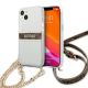 Etui Guess 4G Brown Strap Gold Chain na iPhone 13 mini - przezroczyste