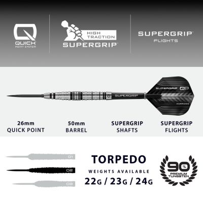 3. Rzutki Harrows SUPERGRIP QP TORPEDO 90% steeltip