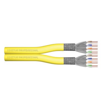 Kabel instalacyjny dupleksowy DIGITUS kat.7A, S/FTP, Dca, AWG 23/1, LSOH, 100m, żółty, szpula