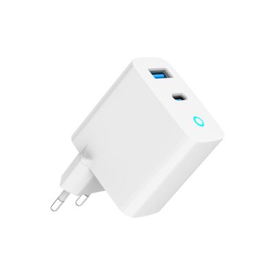 3. GEMBIRD 2-PORTOWA SZYBKA ŁADOWARKA SIECIOWA GAN (PD) USB (A+C), 30W, LED, BIAŁA